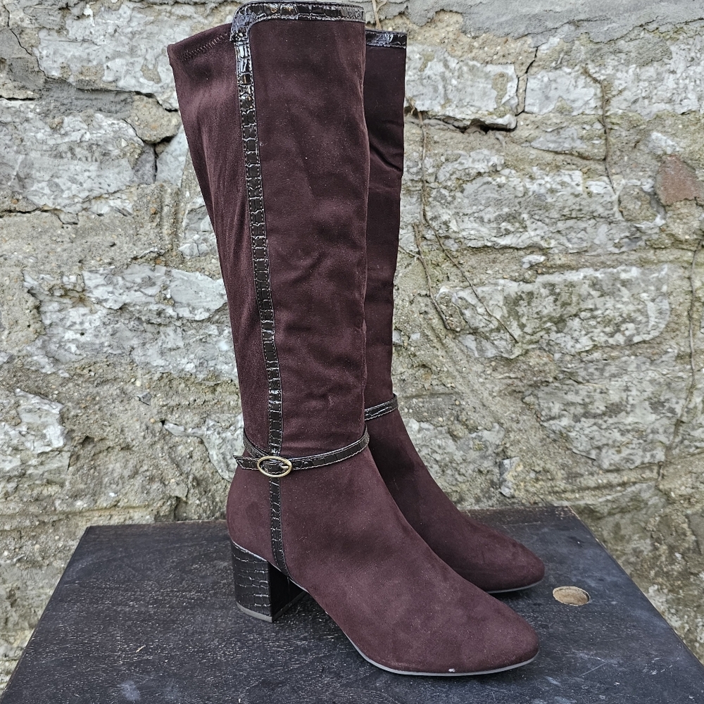 Women's Size 10 Elegant Maroon Brown Knee-High Boots‎ Karen Scott - Picture 2 of 11